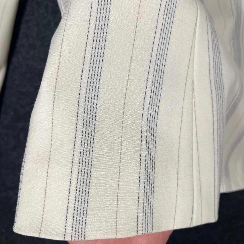 Amanda Smith Womens Pinstripe Blazer Ivory‎ Navy Single Button Stretch Jacket 6